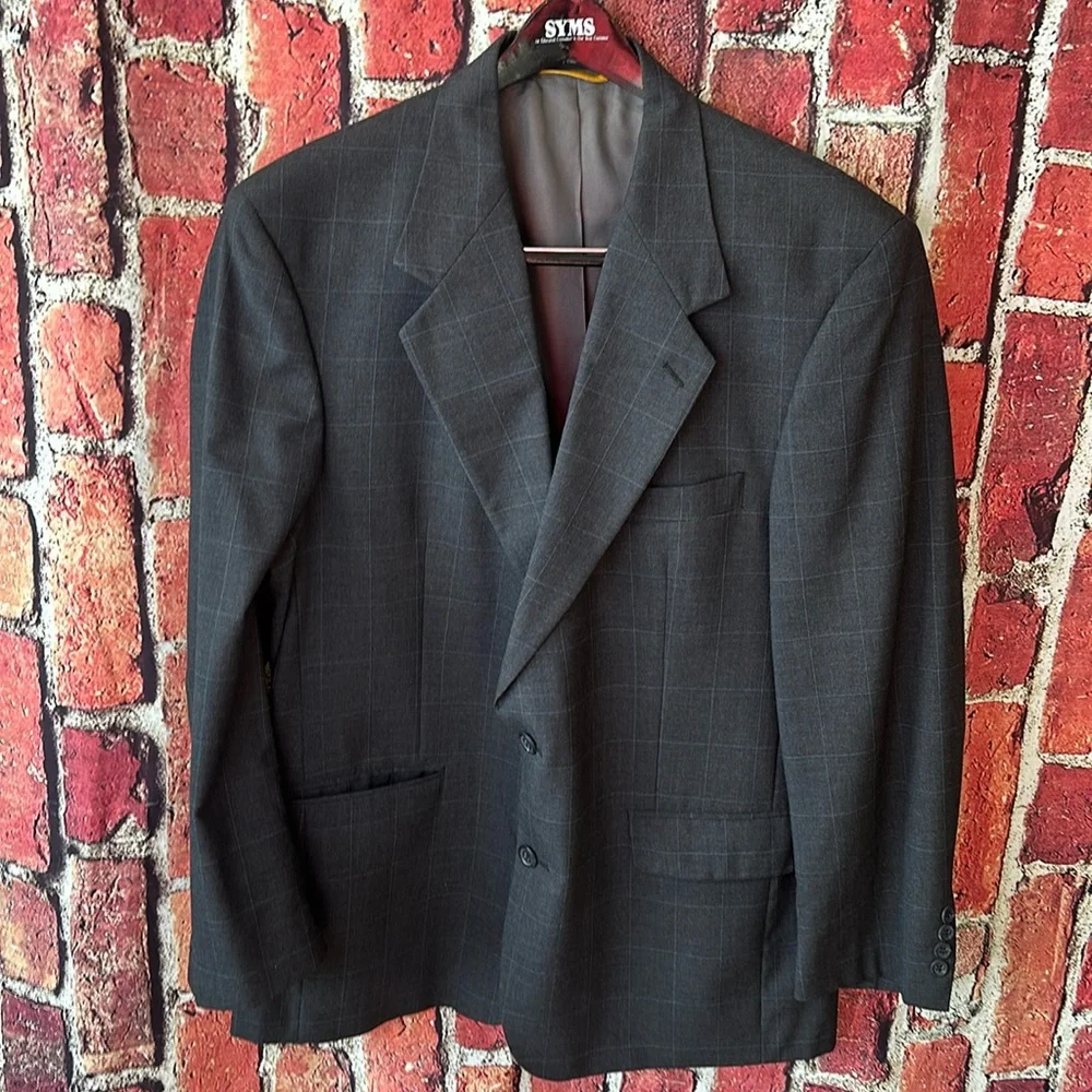 Bill Blass Menswear Vintage Blazer Suit Jacket Size 44 R Gray Plaid